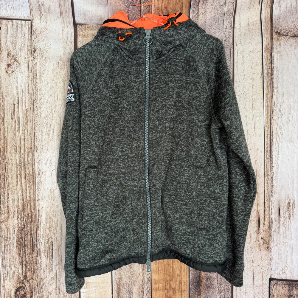 Superdry StormCo Full Zip Hooded Jacket‎ Gray Orange Outdoor Winter Layer Large
